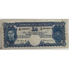 AUSTRALIA 1952 . FIVE 5 POUNDS BANKNOTE . COOMBS/WILSON